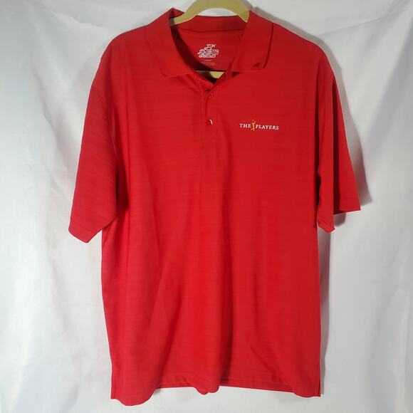 AHEAD Extreme The Players Red Golf Polo Shirt Mens L Striped Moisture-Wicking US - Picture 1 of 10